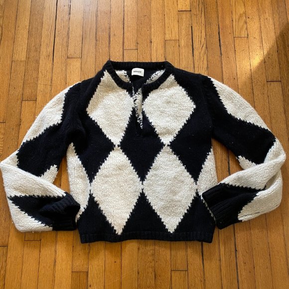 KHAITE Sweaters - Khaite Cashmere Oversized Argyle Sweater Black/ White